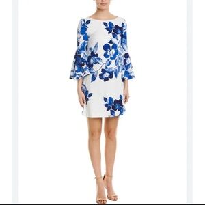 Eliza J Blue and White Floral Long Sleeve Dress